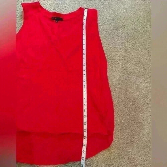 Gibson Women’s Large Tank Top Ruffle Holiday Patriotic Cherry Red Gauze Flowy - Picture 7 of 10